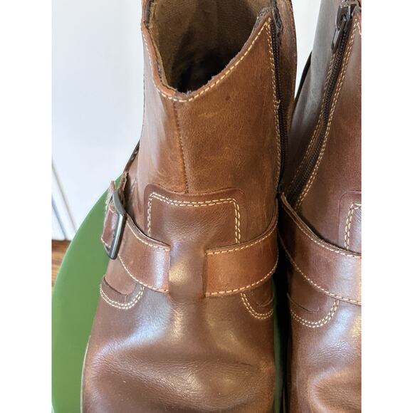 Chaps Men's Ankle Boots Buckle Strap & zipper 10M Genuine Leather Dark Brown VTG - Picture 4 of 12